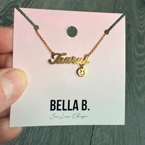 Taurus Zodiac Cursive Charm Necklace in Gold
